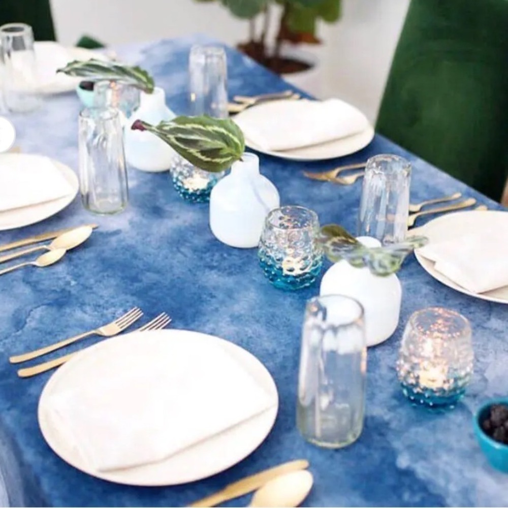 Wolf & Irving Aurora Blue Organic Cotton Tablecloth Placemats Napkins Set USA